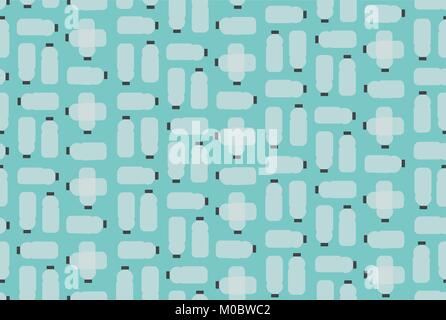 Seamless Pattern: Plastic Bottles on Light Blue Background Stock Vector
