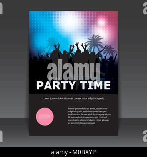 Colorful Party Flyer or Cover with Crowd in the Dark, Dancing People's Silhouettes in Editable Vector Format Stock Vector