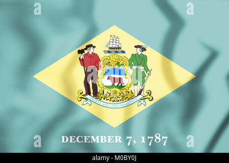 3D Flag of Delaware state, USA. 3D Illustration. Stock Photo