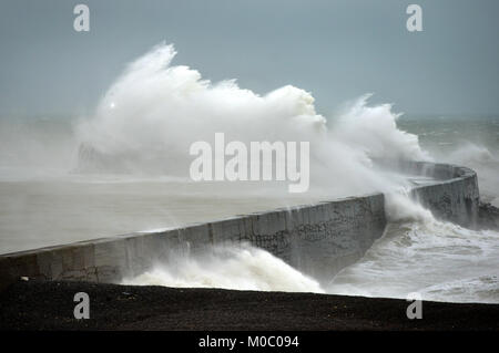 rough sea in Newhaven as a winter storm hits. Stock Photo
