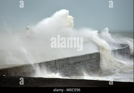 rough sea in Newhaven as a winter storm hits. Stock Photo