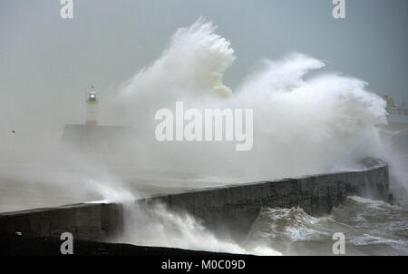 rough sea in Newhaven as a winter storm hits. Stock Photo