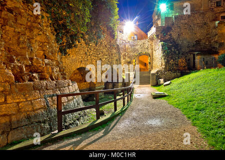 Town of Porec old walls evening view, UNESCO landmark in Istria, Croatia Stock Photo