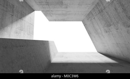 Empty abstract concrete interior with white window opening. Modern minimalistic architecture background, 3d render illustration Stock Photo