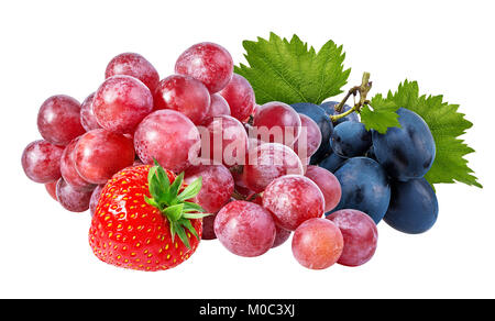 Strawberry and grapes isolated on white Stock Photo