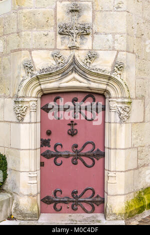 Close up of a red door at Château de Langeais, Indre-et-Loire, France Stock Photo