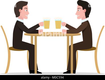 Vector illustration two cartoon men drinking beer Stock Vector