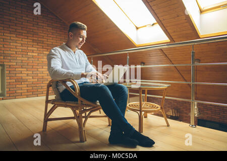 Man Working in loft Office Start up Ideas Concept Stock Photo