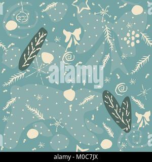 Winter Seamless pattern with pine branches, berries and twigs. Great for wall art design, gift paper, wrapping, fabric, textile, etc. Stock Vector