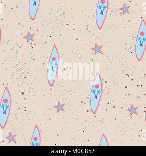 Seamless Pattern with surfing boards on sand. Vector Illustration Stock Vector