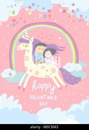 Couple in love riding on unicorn Stock Vector