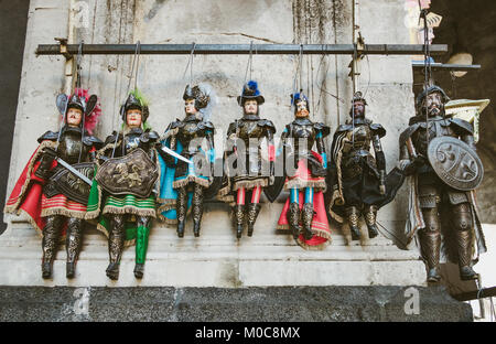 12-27-2017, Catania, Italy. Typical Sicilian Pupputs standing on wall Stock Photo