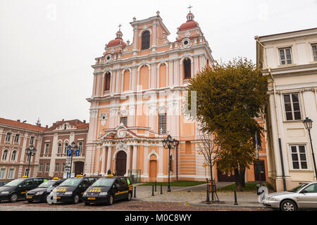 Colourful baroque Roman Catholic Church of St. Casimir, Vilnius Old Town, capital city of Lithuania, eastern Europe Stock Photo
