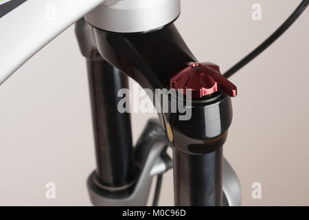 Suspension bicycle fork, close up view, studio photo. Stock Photo