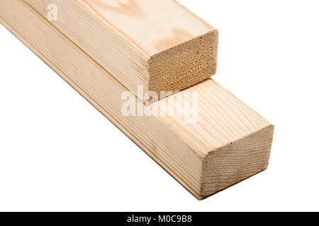 two wooden beams isolated on white background Stock Photo