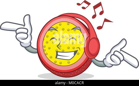 Listening music passion fruit mascot cartoon Stock Vector