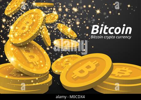 Golden Bitcoin symbols background. Blockchain technology for cryptocurrency. Letter B coins vector illustration Stock Vector