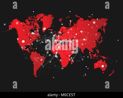World map silhouette with connection grid - vector illustration background - network concept design Stock Vector