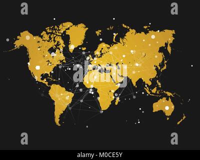 World map silhouette with connection grid - vector illustration background - network concept design Stock Vector