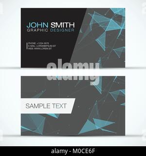 Elegant Modern Business Card Set - Blue Polygon Mesh on Grey Background -  EPS10 Vector Design Stock Vector