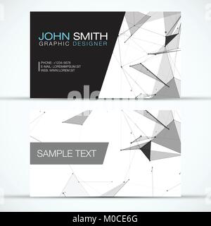 Elegant Black and White Modern Business Card Set - Grey Polygon Mesh on Bright Background -  EPS10 Vector Design Stock Vector