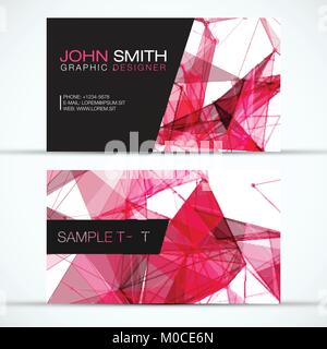 Elegant Modern Business Card Set - Red Polygon Mesh on White Background -  EPS10 Vector Design Stock Vector