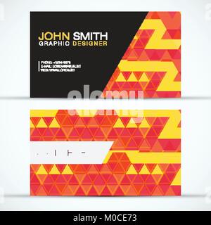 Elegant Modern Business Card Set - Orange and Yellow Triangles Pattern - EPS10 Vector Design Stock Vector