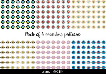 Pack of seamless geometric patterns with circles and lines Stock Vector