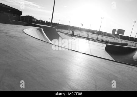 public skatepark in harwich, essex. For bikes, scooters and saketboards. Concrete. Stock Photo