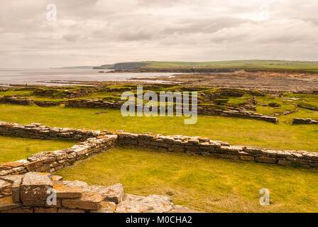 Pictish and Norse settlement remains on the Brough of Birsay, a tidal island off the coast or Orkney, Scotland. 06 June 2010. Stock Photo