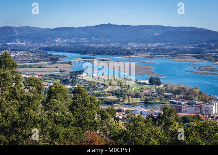 Aerial view from Santa Luzia Mount of Viana do Castelo city over Lima River in Norte region of Portugal Stock Photo