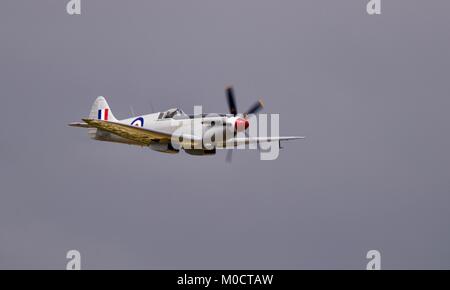 RAF Battle of Britain Memorial Flight Supermarine Spitfire PS915 performing a flypast at the 2017 Royal International Air Tattoo Stock Photo
