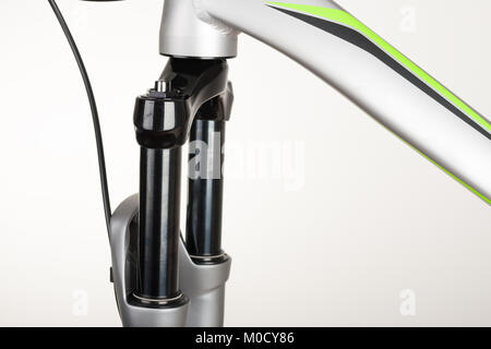 Suspension bicycle fork, close up view, studio photo. Stock Photo