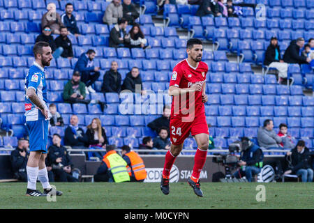 Barcelona, Spain. 20th Jan, 2018. Sevilla CF forward Nolito (24) during the match between RCD Espanyol and Sevilla CF, for the round 20 of the Liga Santander, played at RCDE Stadium on 20th January 2018 in Barcelona, Spain. Credit: Gtres Información más Comuniación on line, S.L./Alamy Live News Stock Photo