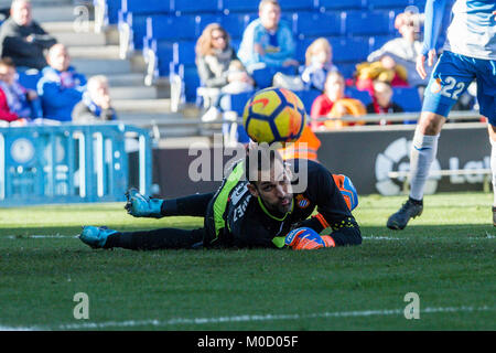 Barcelona, Spain. 20th Jan, 2018. RCD Espanyol goalkeeper Diego Lopez (13) during the match between RCD Espanyol and Sevilla CF, for the round 20 of the Liga Santander, played at RCDE Stadium on 20th January 2018 in Barcelona, Spain. Credit: Gtres Información más Comuniación on line, S.L./Alamy Live News Stock Photo