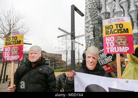 London, UK. 20th Jan, 2018. Demonstration outside the new American Embassy in Nine Elms, against Trumps recent description of African nations, Haiti. 20th Jan, 2018. and El Salvador as shitholes. Credit: Penelope Barritt/Alamy Live News Stock Photo