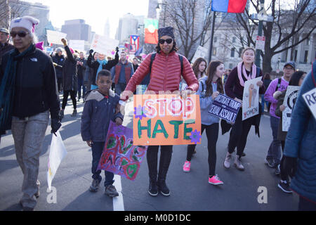 Philadelphia, USA. 20th Jan, 2018. Protesters participate in the Women's March Philadelphia, on the one-year anniversary of Donald Trump's inauguration, January 20, 2018. Credit: Michael Candelori/Alamy Live News Stock Photo