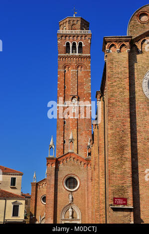 Santa Maria Gloriosa dei Frari medieval gothic bell tower in Venice, completed in 1396 Stock Photo