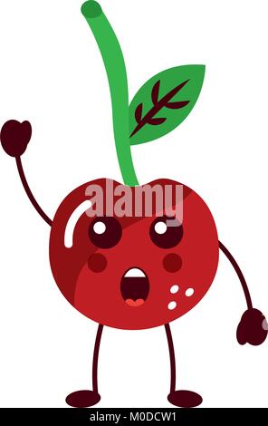 cherry yelling talking fruit kawaii icon image  Stock Vector