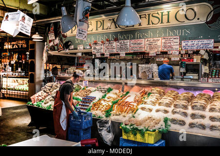 Fish Stand in Pikes Market, Seattle Washington Stock Photo