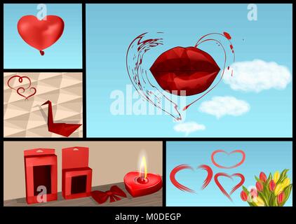 set for valentines day. design set with hearts and gift Stock Vector