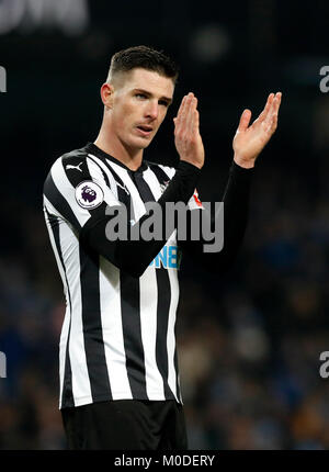 Newcastle United's Ciaran Clark during the Premier League match at the Etihad Stadium, Manchester. PRESS ASSOCIATION Photo. Picture date: Saturday January 20, 2018. See PA story SOCCER Man City. Photo credit should read: Martin Rickett/PA Wire. RESTRICTIONS: EDITORIAL USE ONLY No use with unauthorised audio, video, data, fixture lists, club/league logos or 'live' services. Online in-match use limited to 75 images, no video emulation. No use in betting, games or single club/league/player publications. Stock Photo