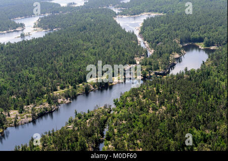 An aerial photograph of the old Chaudiere dam on the French River Stock Photo