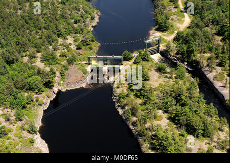 An aerial photograph of the old Chaudiere dam on the French River Stock Photo