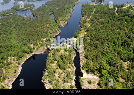 An aerial photograph of the old Chaudiere dam on the French River Stock Photo