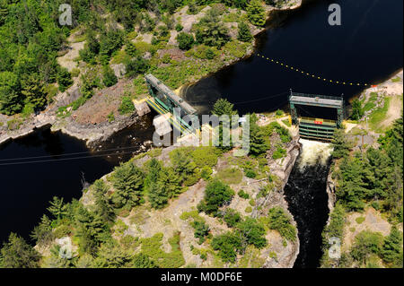 An aerial photograph of the old Chaudiere dam on the French River Stock Photo