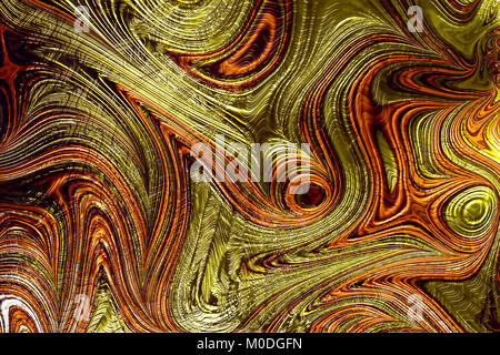 Golden relief texture  - computer-generated image. Fractal art: chaos waves, curls and stripes. Marbleized effect. Beautiful background or graphic des Stock Photo