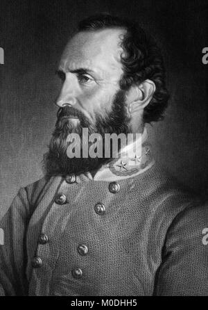 Thomas Jonathan "Stonewall" Jackson (1824–1863) was a Lieutenant General for the Confederate States of America (CSA) during the American Civil War, and the best-known Confederate commander after General Robert E. Lee. (Engraving from a photo portrait taken April 26, 1869, seven days before being wounded at the Battle of Chancellorsville.) Stock Photo