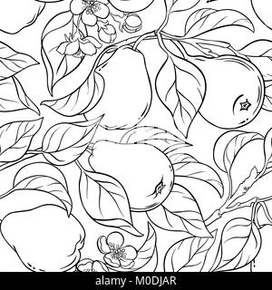 pear branches seamless pattern on white background Stock Vector