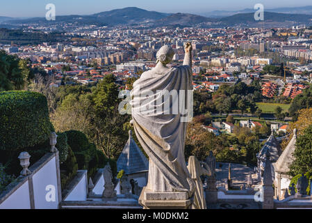 Aerial view of Braga city in Bom Jesus do Monte (Good Jesus of the Mount) sanctuary in Tenoes, outside the city of Braga, Portugal Stock Photo